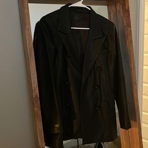 Black double breasted leather jacket